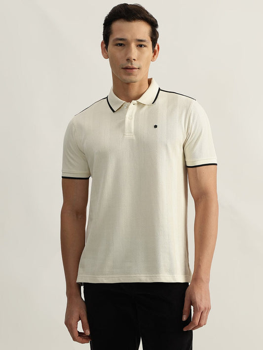Iconic Men Beige Textured Polo Polo Tshirt