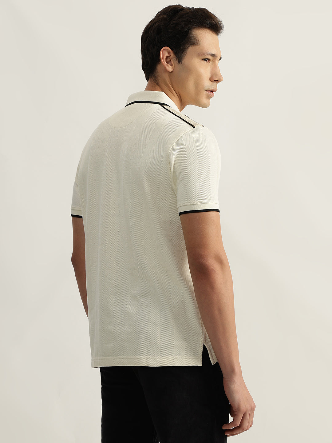 Iconic Men Beige Solid Polo Collar Short Sleeves Tshirt