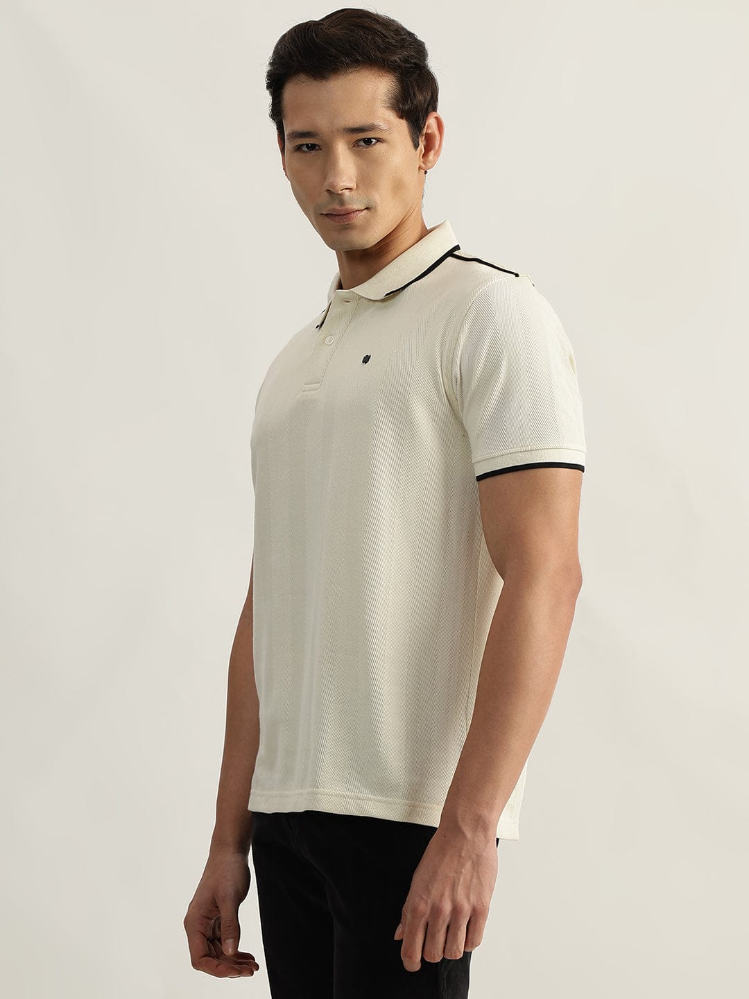 Iconic Men Beige Textured Polo Polo Tshirt