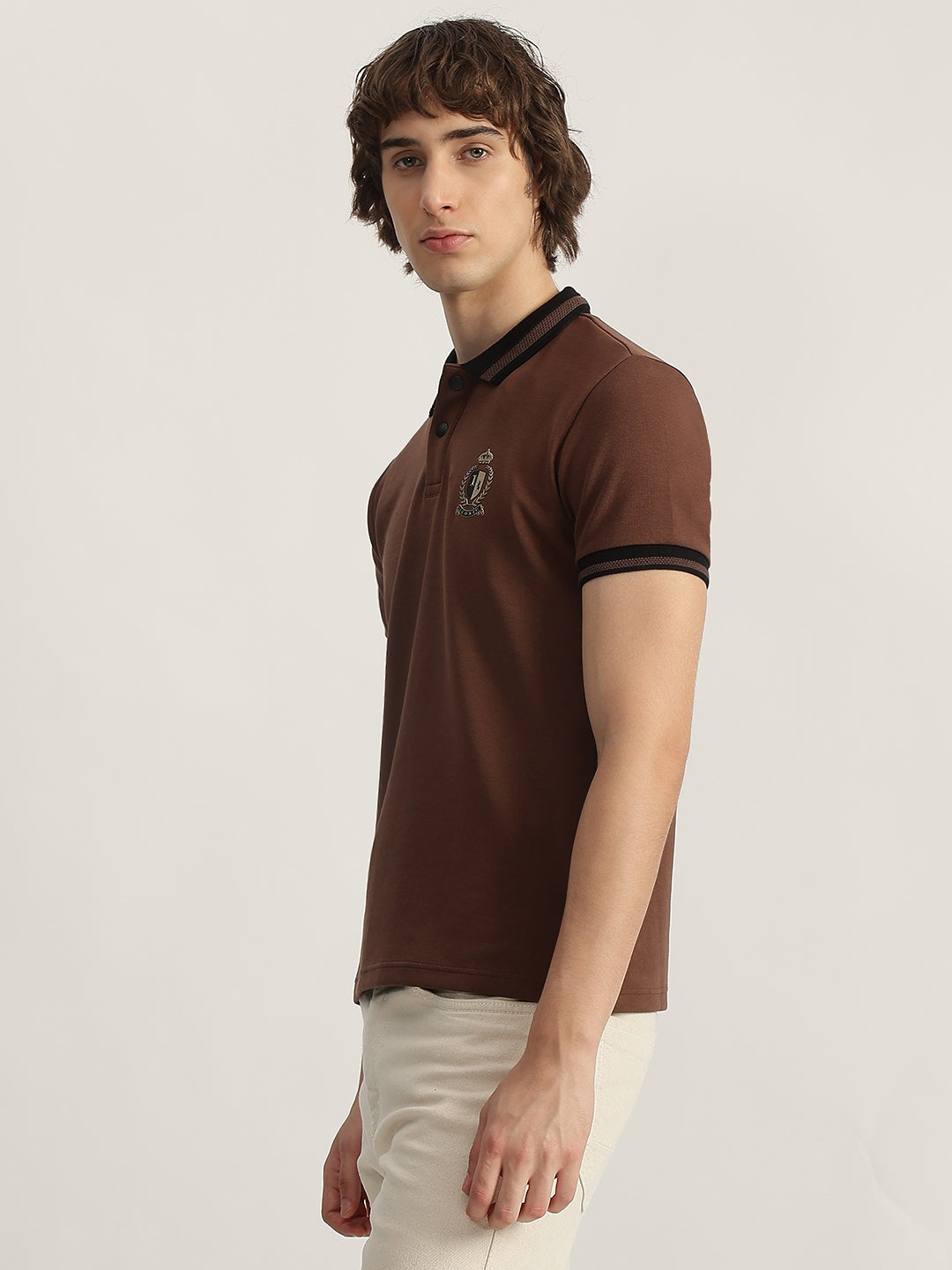 Iconic Men Brown Solid Polo Neck Short Sleeves Tshirt