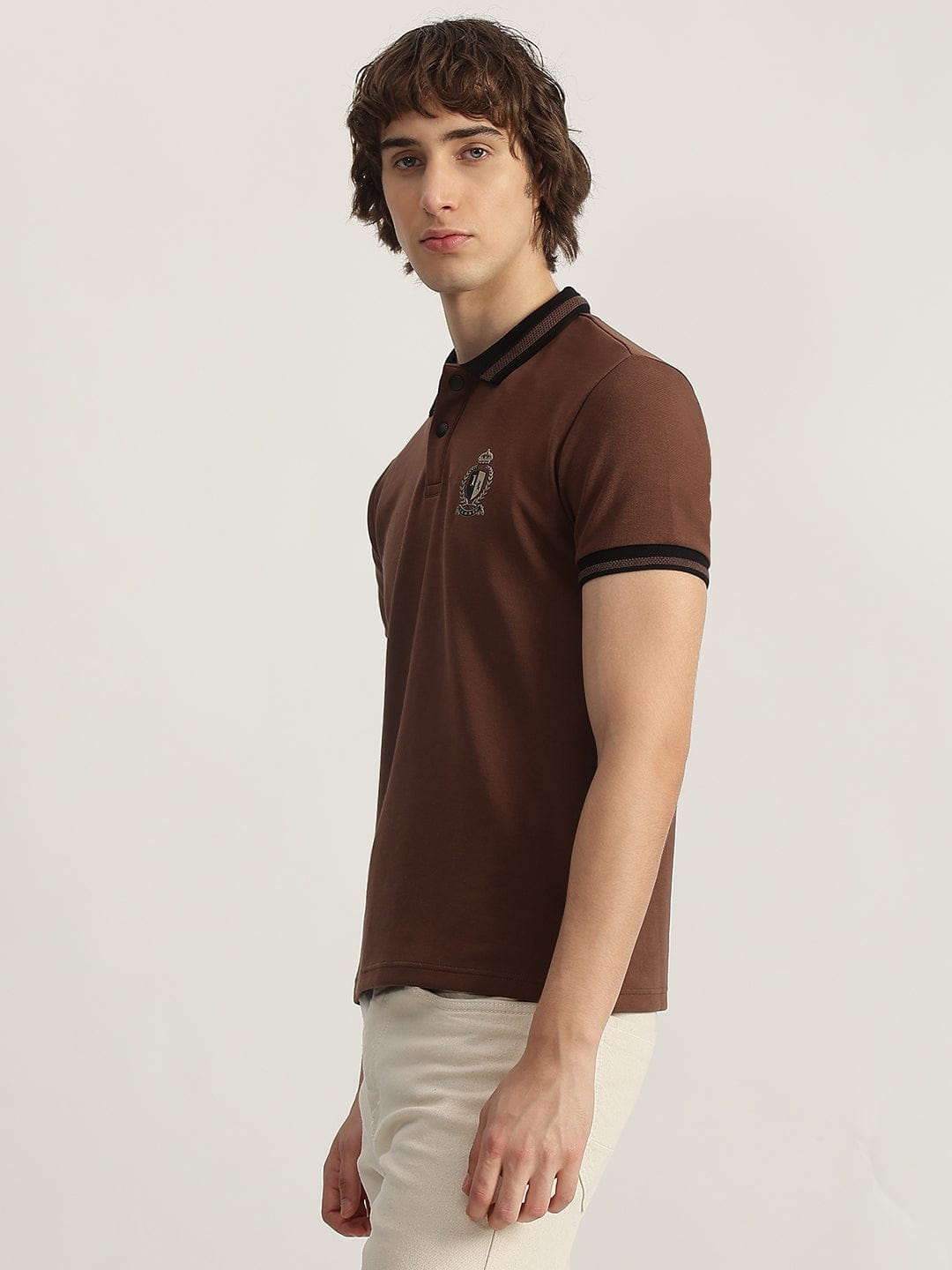 Iconic Men Brown Solid Polo Polo Tshirt
