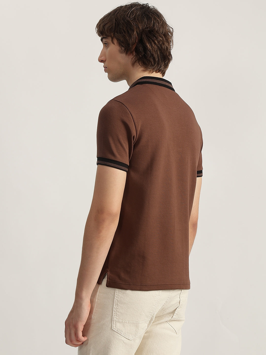 Iconic Men Brown Solid Polo Neck Short Sleeves Tshirt
