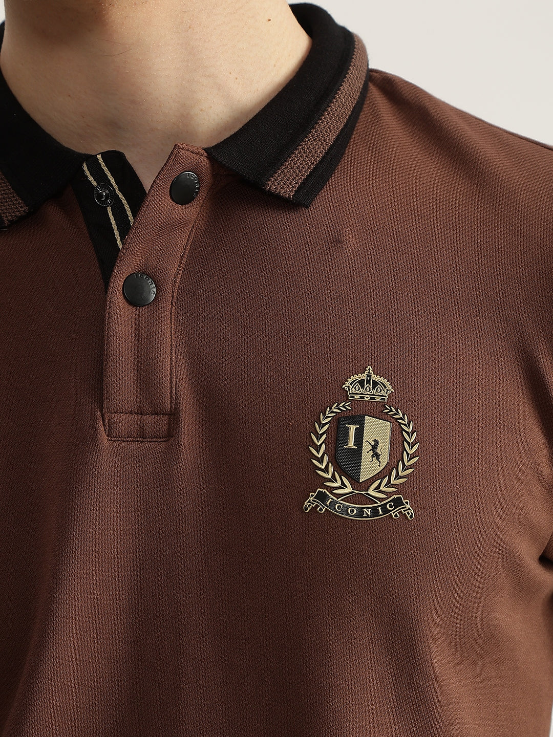 Iconic Men Brown Solid Polo Neck Short Sleeves Tshirt