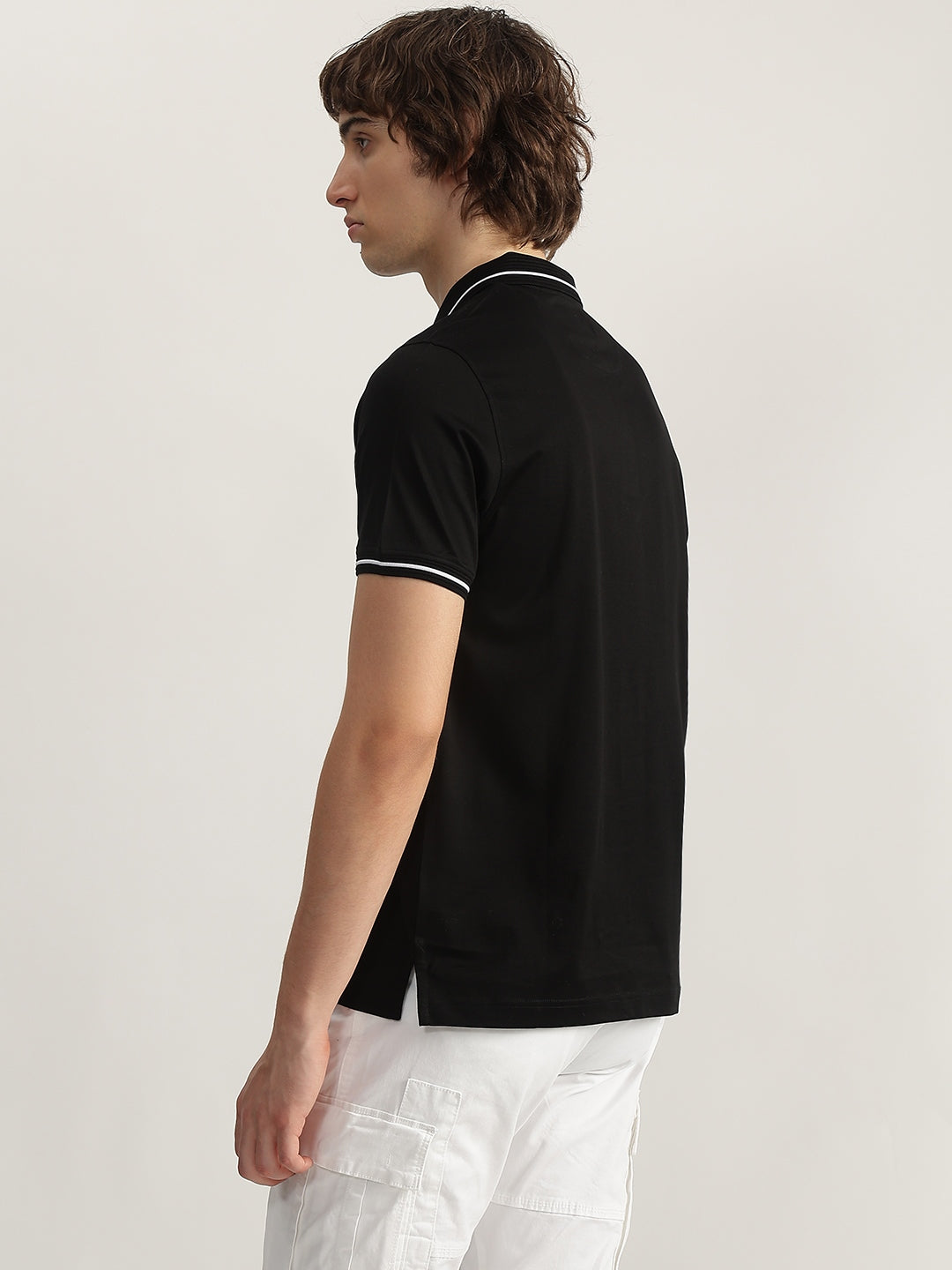 Iconic Men Black Solid Polo Neck Short Sleeves Tshirt