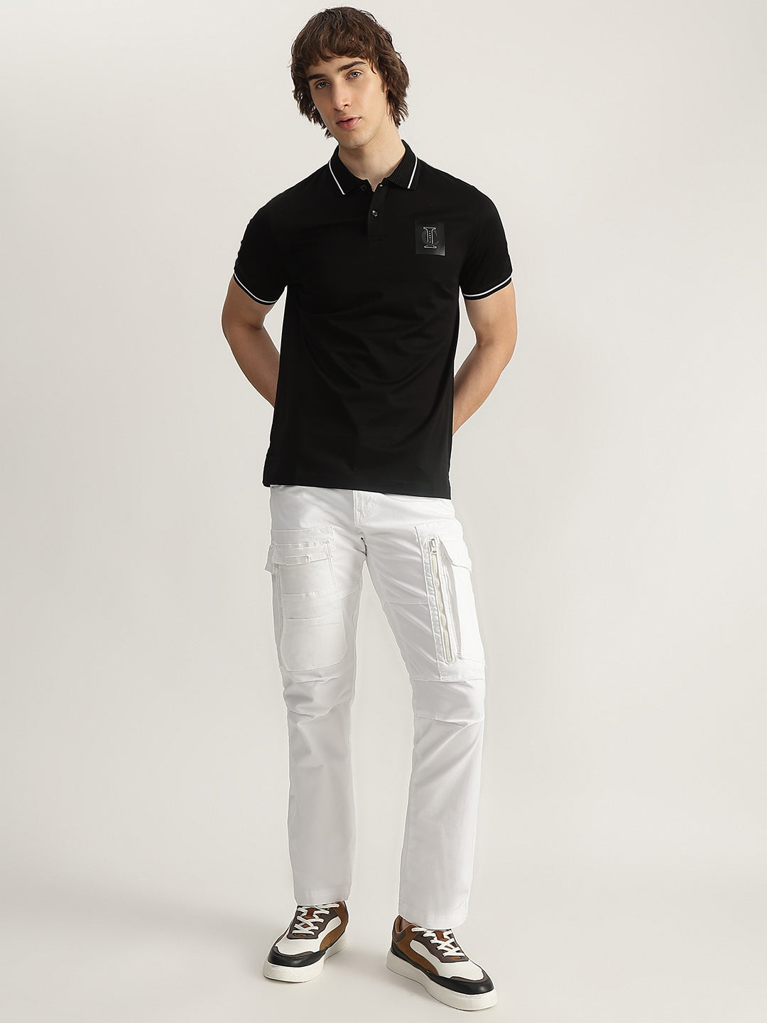 Iconic Men Black Solid Polo Neck Short Sleeves Tshirt