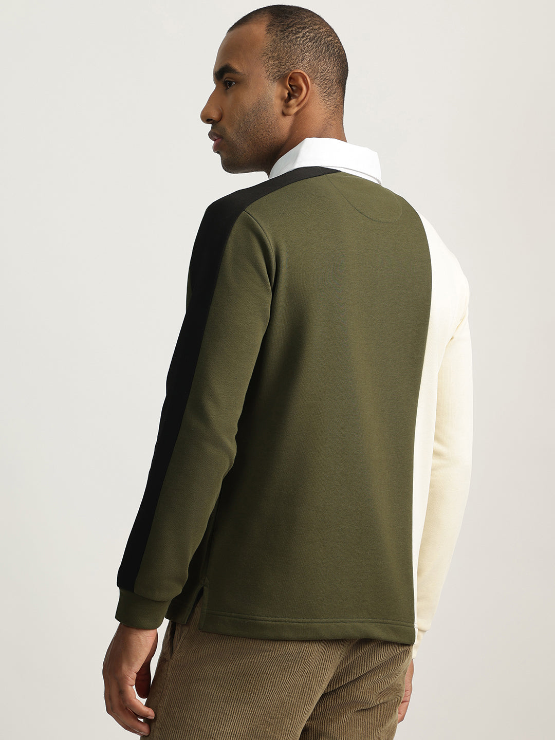 Iconic Men Green Color-Blocked Collared Full Sleeves Polo Tshirt