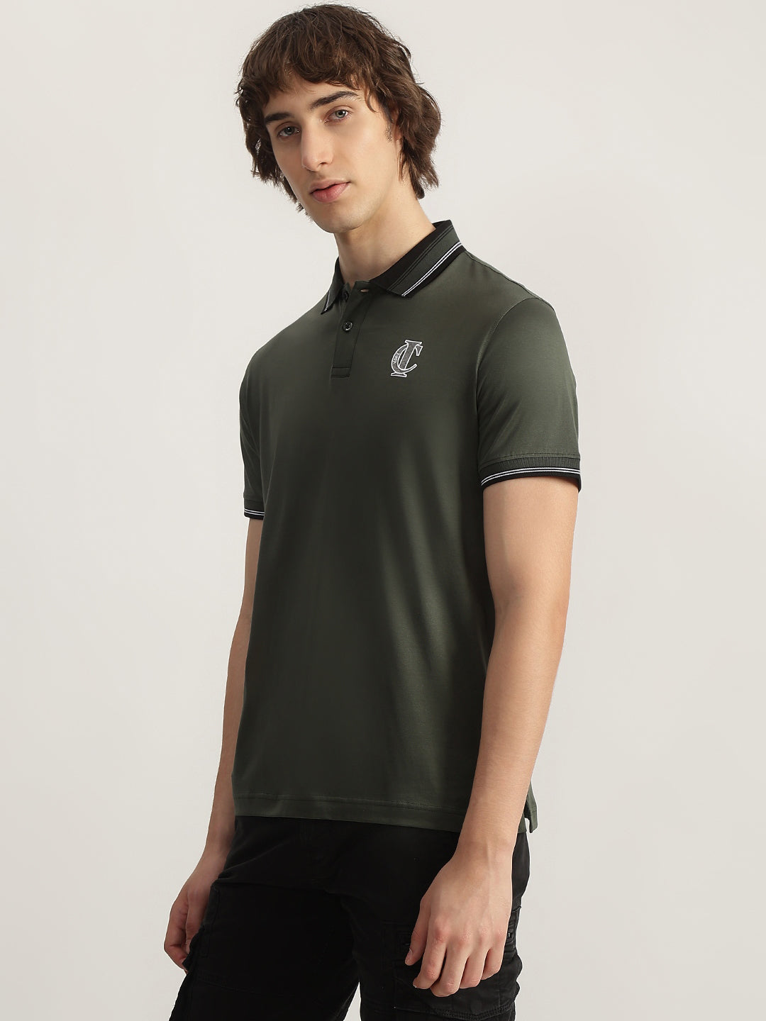 Iconic Men Olive Solid Polo Neck Short Sleeves Tshirt