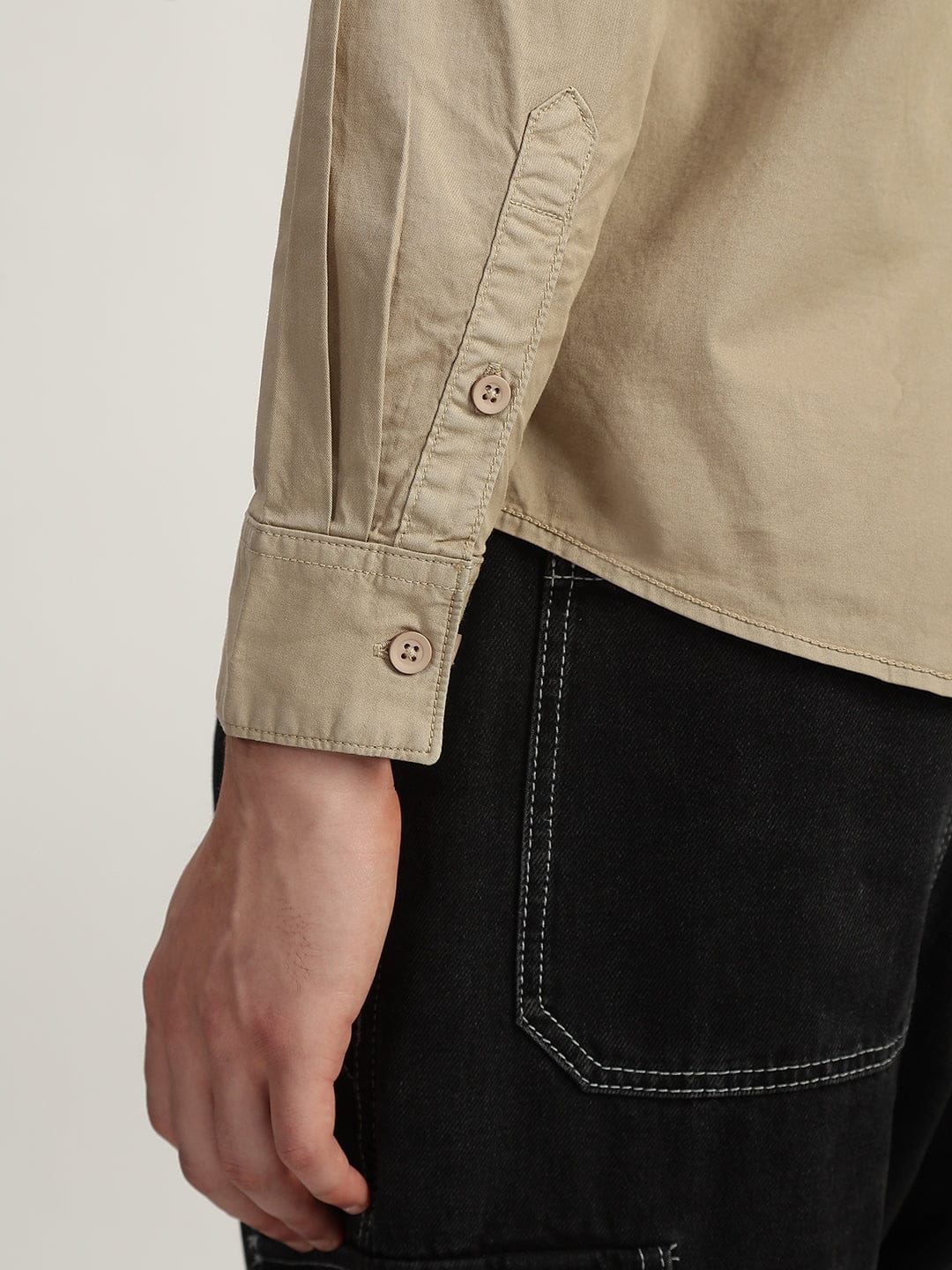 Iconic Men Beige Solid Shirt Collar Shirt