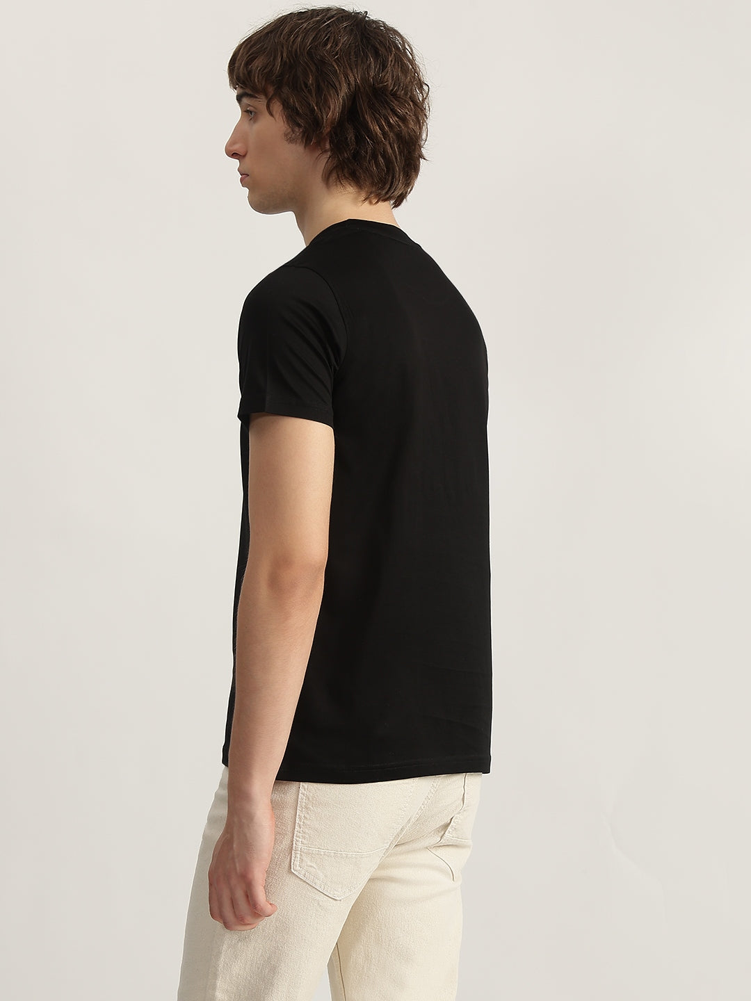 Iconic Men Black Printed Round Neck Short Sleeves Tshirt