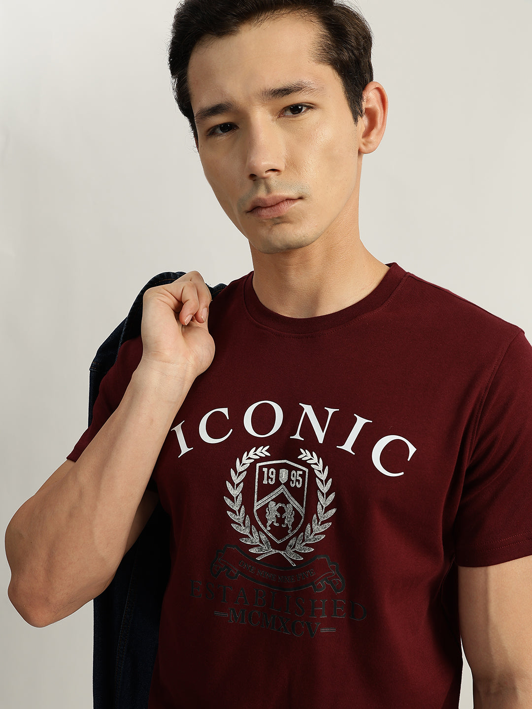 Iconic Men Red Printed Round Neck Short Sleeves Tshirt
