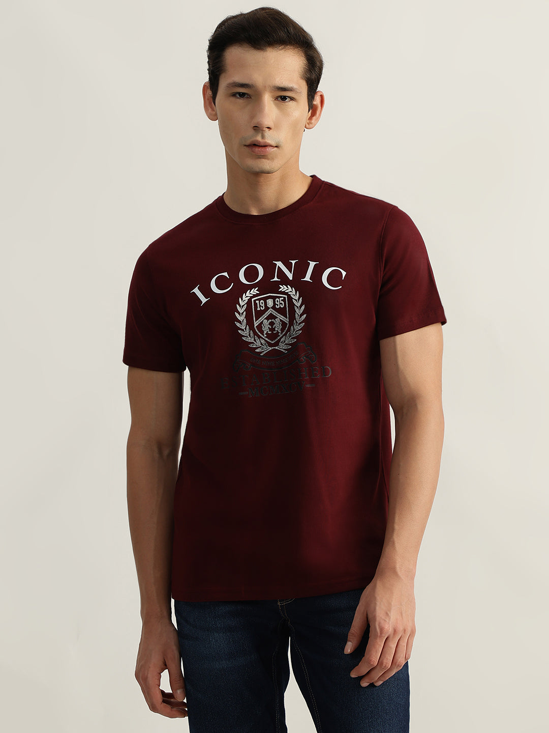 Iconic Men Red Printed Round Neck Short Sleeves Tshirt