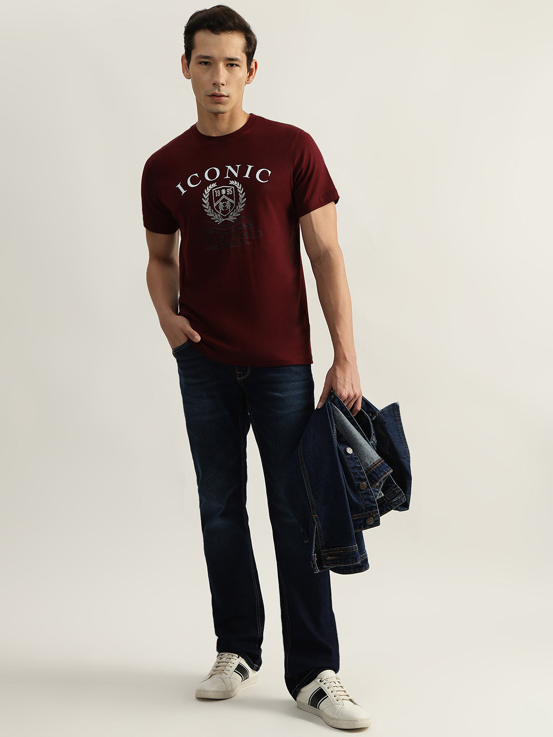 Iconic Men Red Printed Round Neck Short Sleeves Tshirt