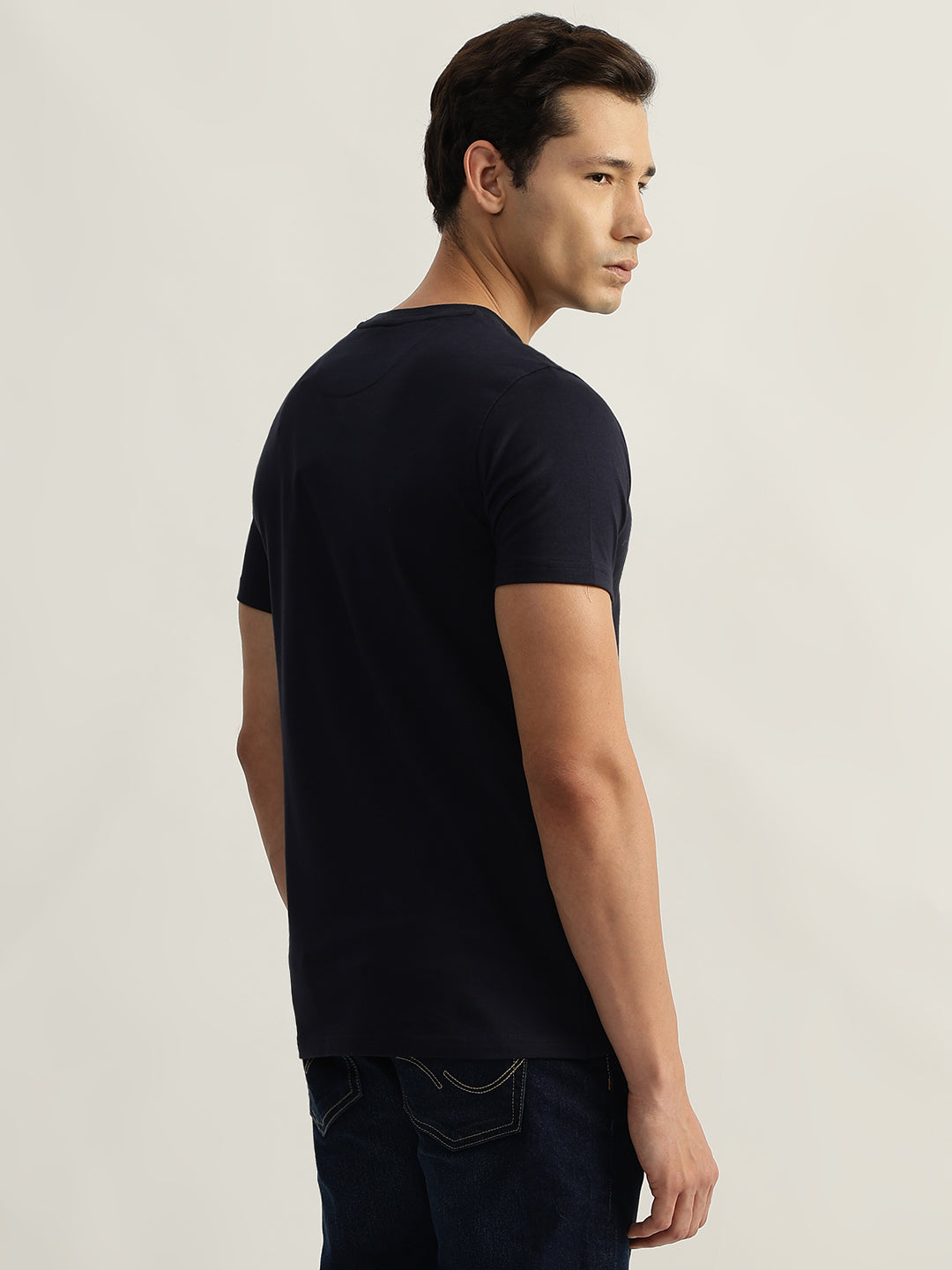 Iconic Men Navy Printed Round Neck Short Sleeves Tshirt