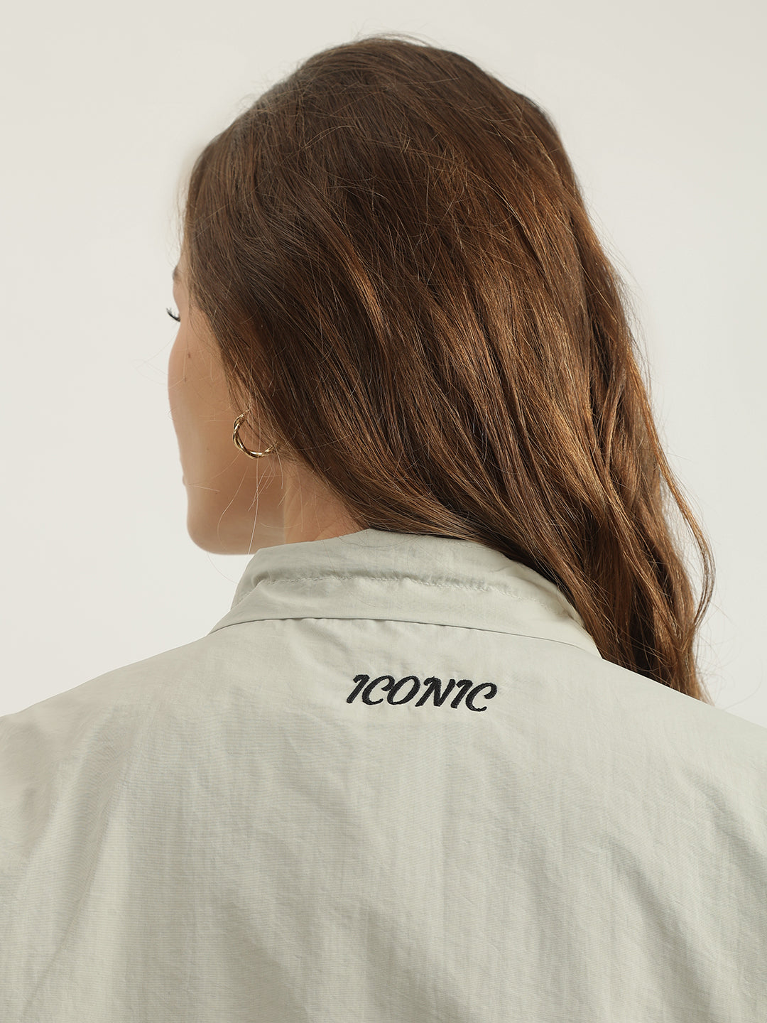 Iconic Women Grey Solid Stand Collar Full Sleeves Bomber Jacket