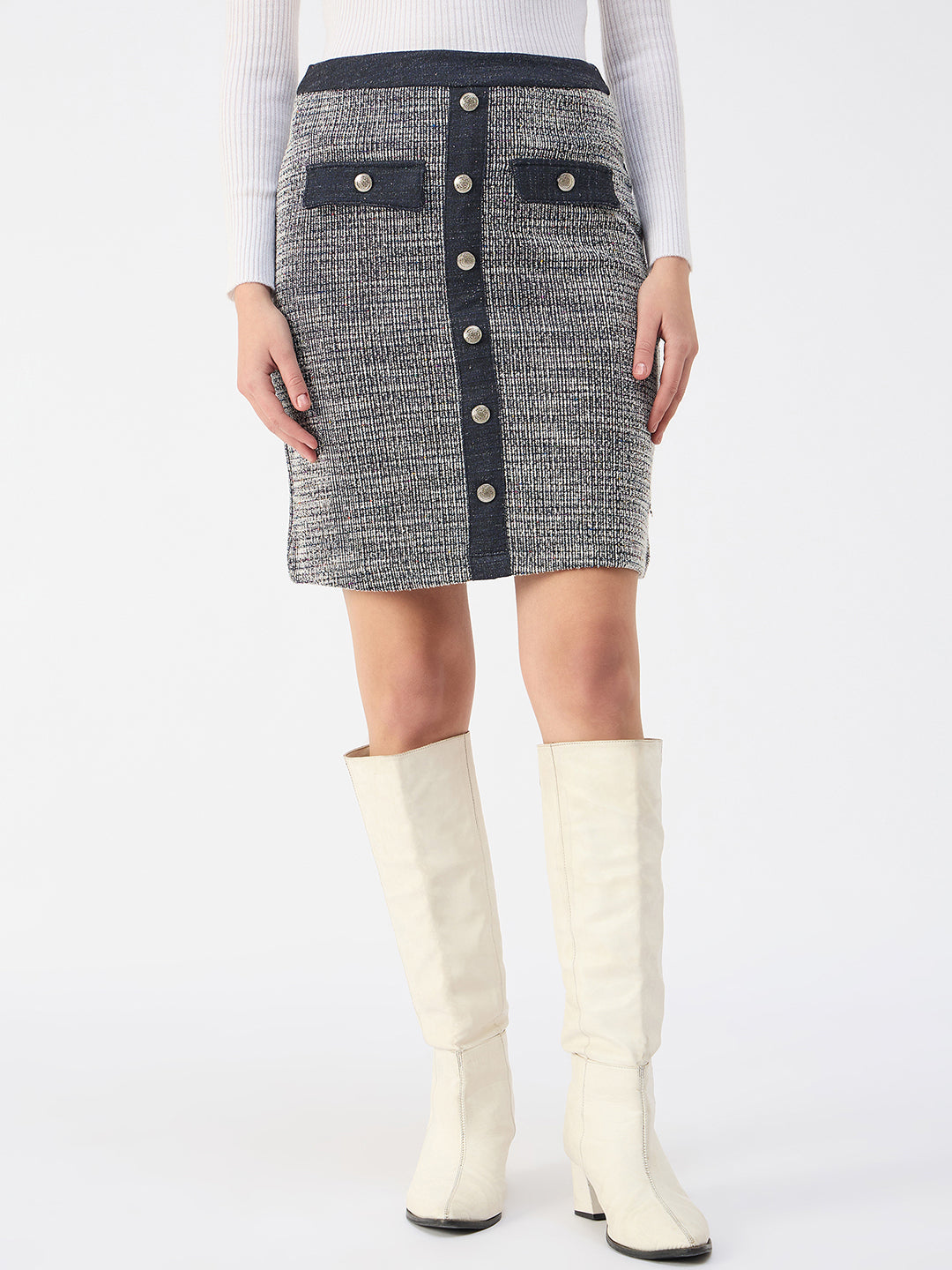 Iconic Women Blue Straight Fit Pencil Skirt