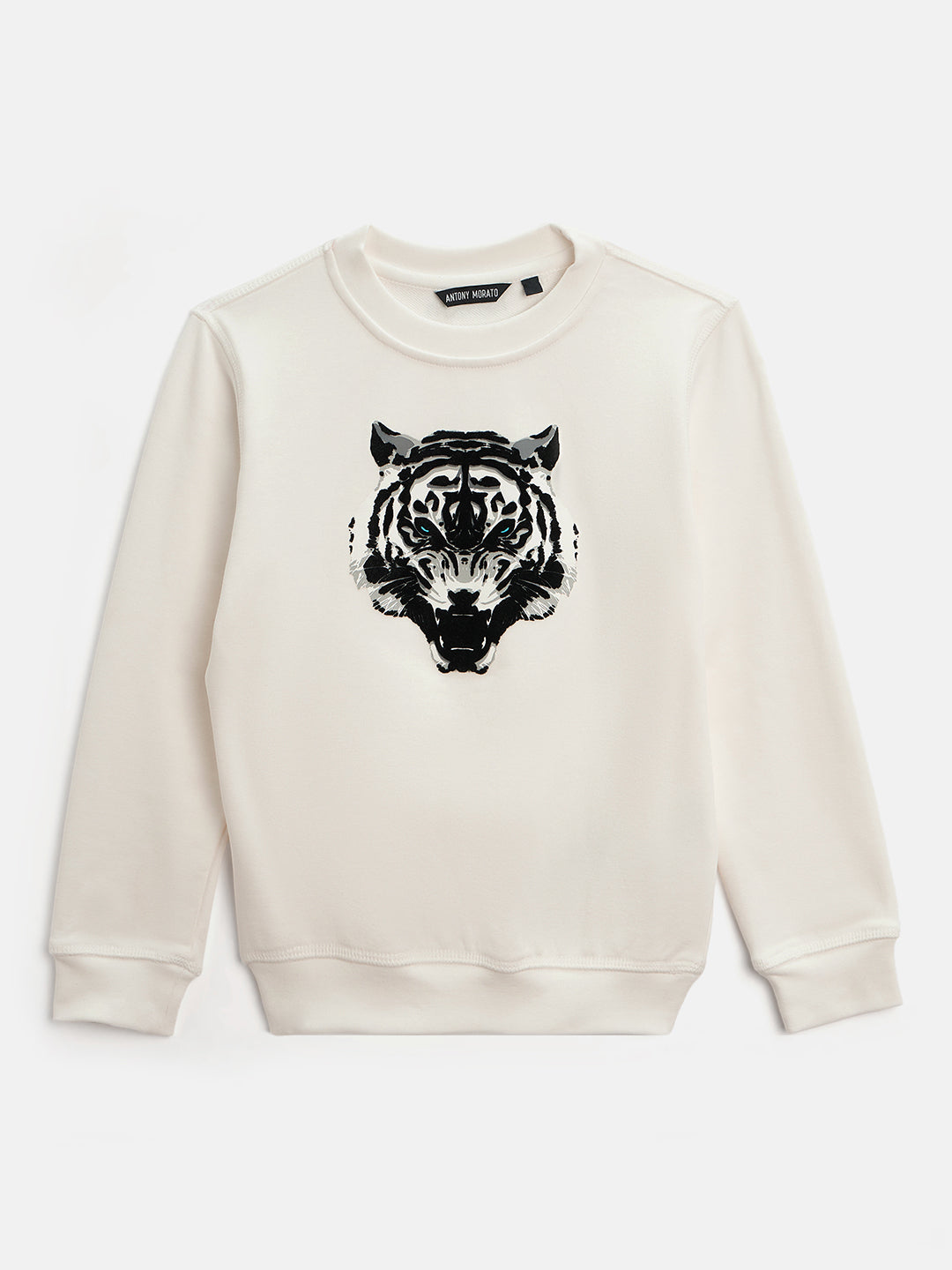 Antony Morato Boys White Printed Round Neck Full Sleeves Sweatshirt