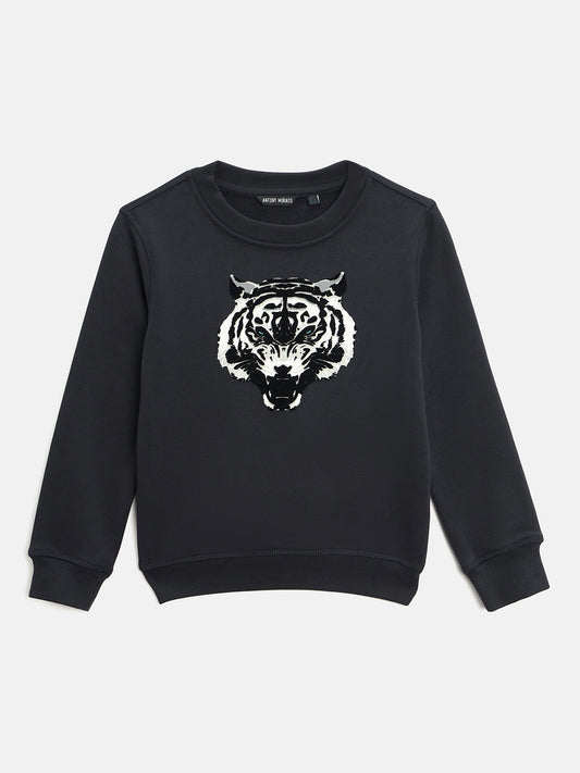 Antony Morato Boys Navy Blue Printed Round Neck Full Sleeves Sweatshirt
