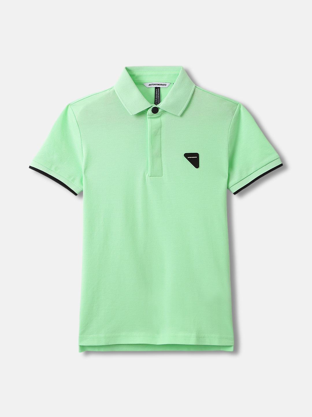 Antony Morato Boys Green Solid Polo Collar Short Sleeves Tshirt