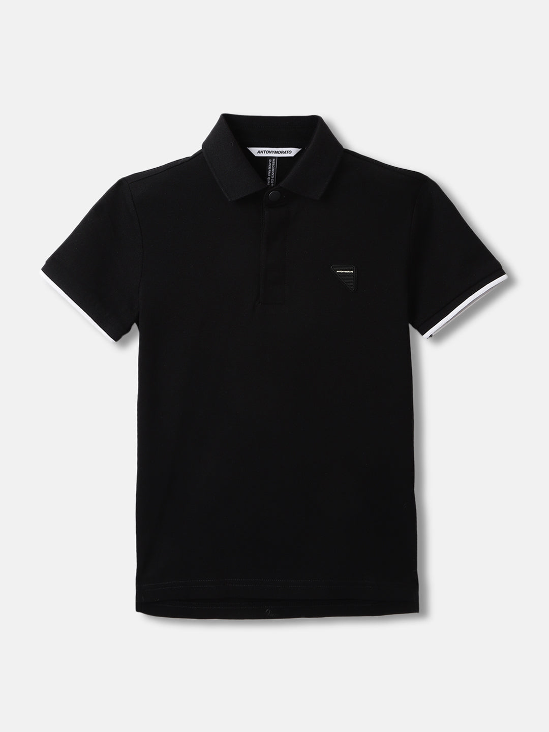 Antony Morato Boys Black Solid Polo Collar Short Sleeves Tshirt
