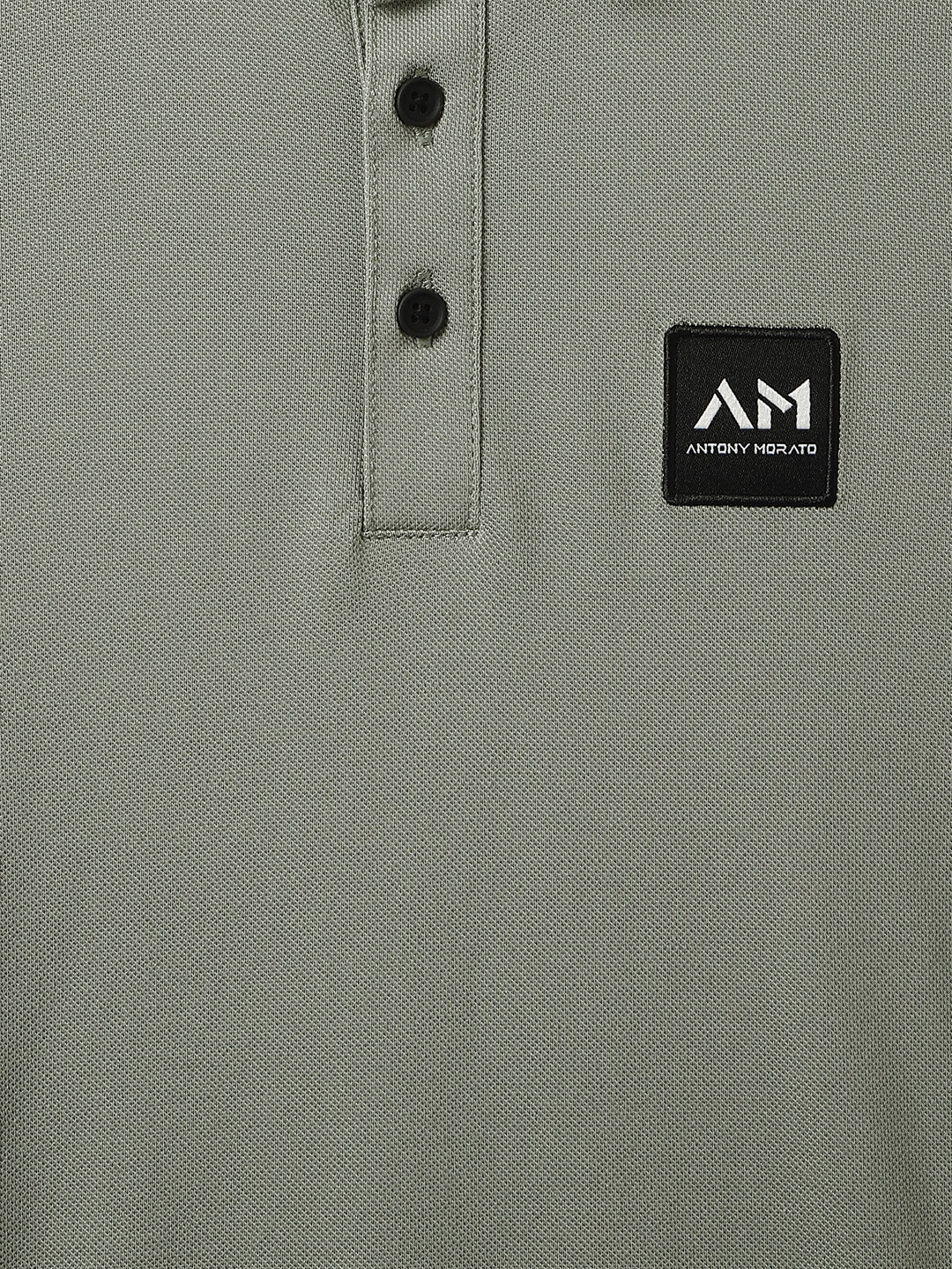 Antony Morato Boys Green Solid Polo Collar Short Sleeves Tshirt