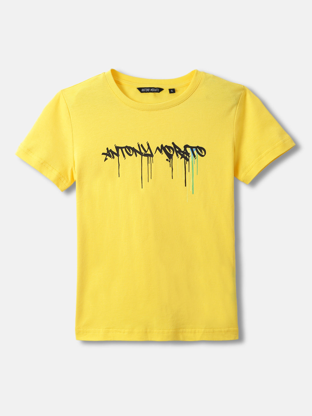 Antony Morato Boys Yellow Printed Round Neck Short Sleeves Tshirt