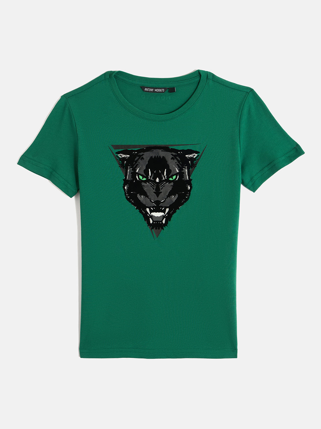 Antony Morato Boys Green Printed Round Neck Short Sleeves Tshirt