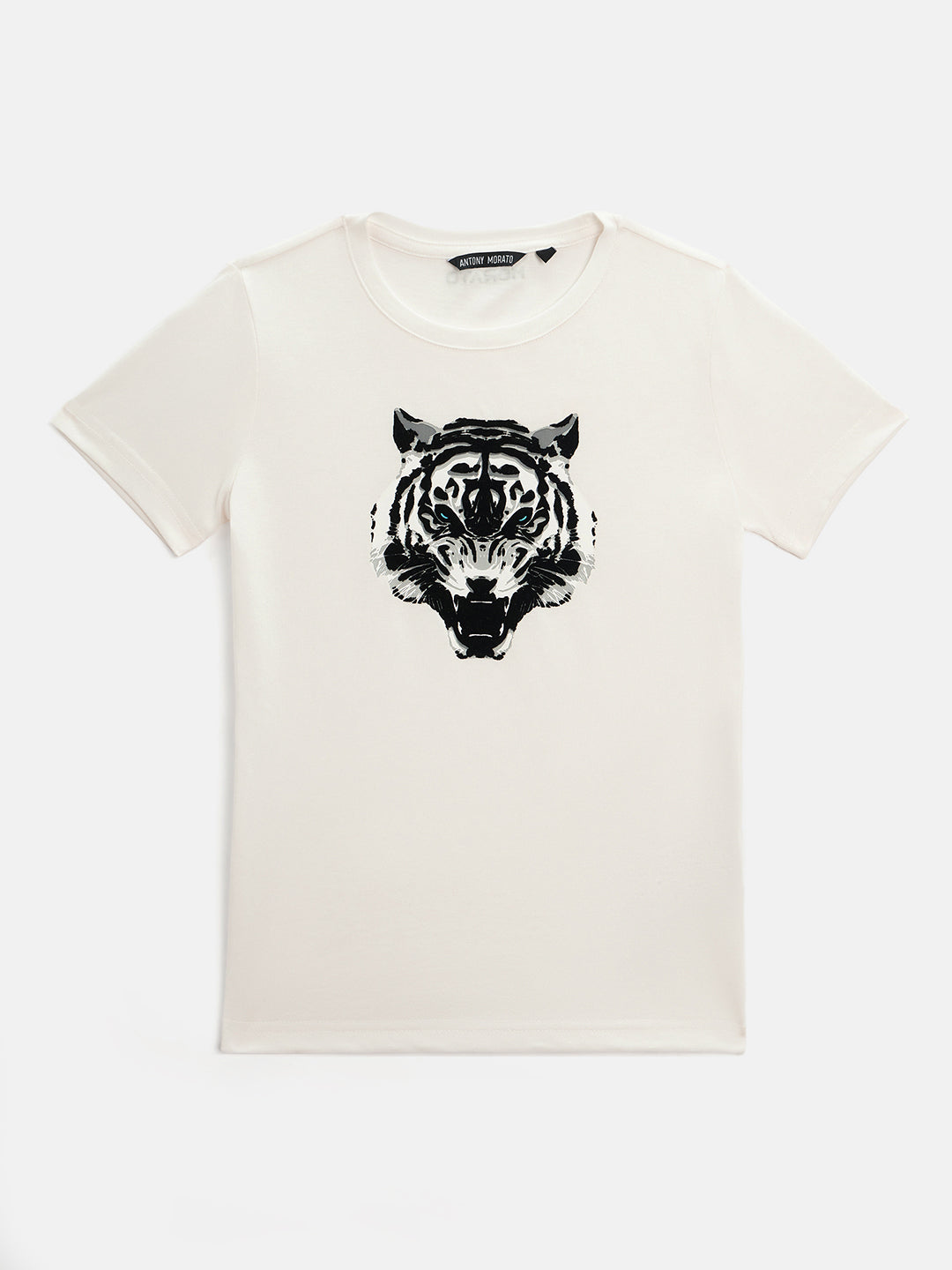 Antony Morato Boys White Printed Round Neck Short Sleeves Tshirt
