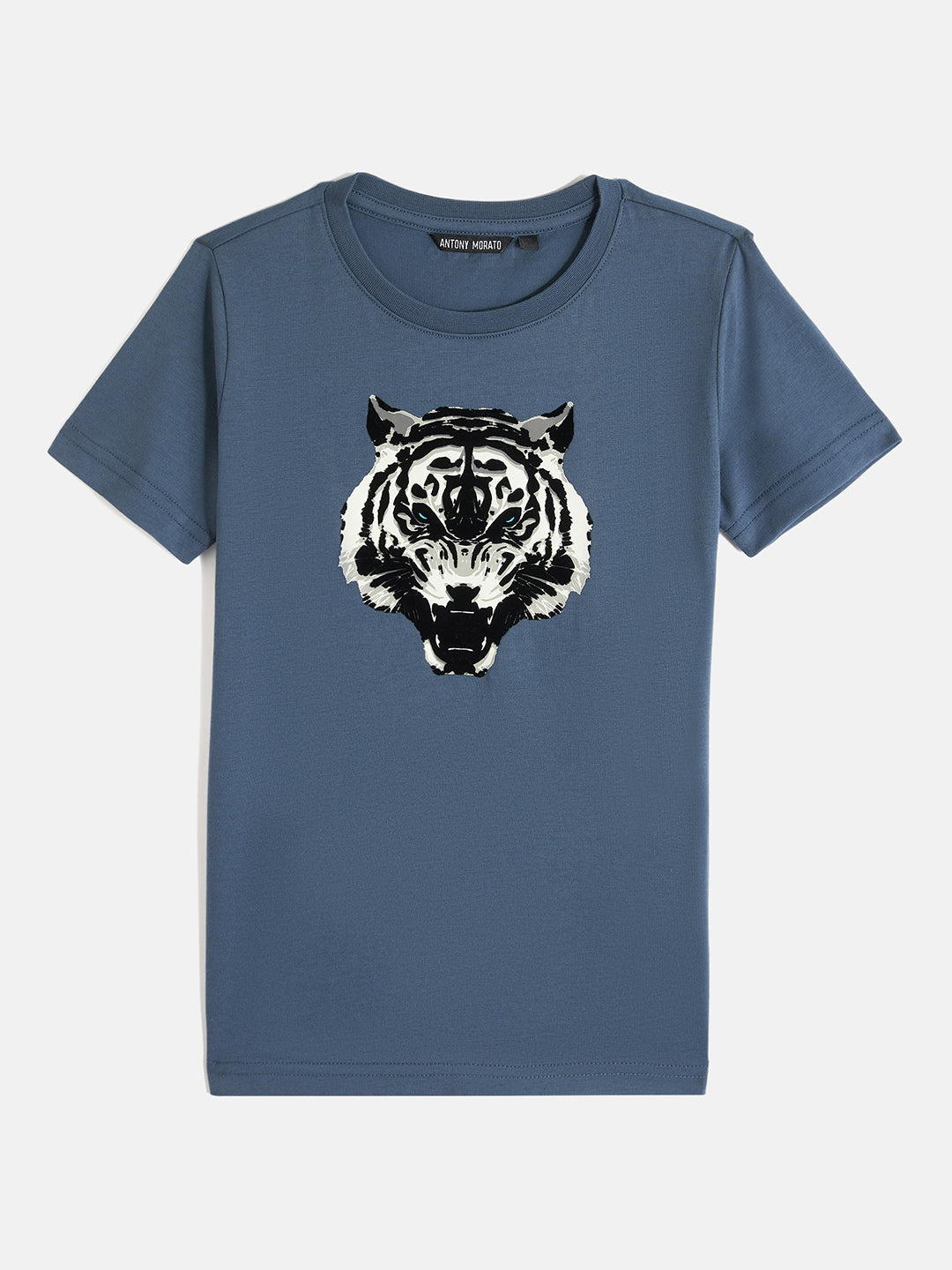Antony Morato Boys Blue Printed Round Neck Short Sleeves Tshirt