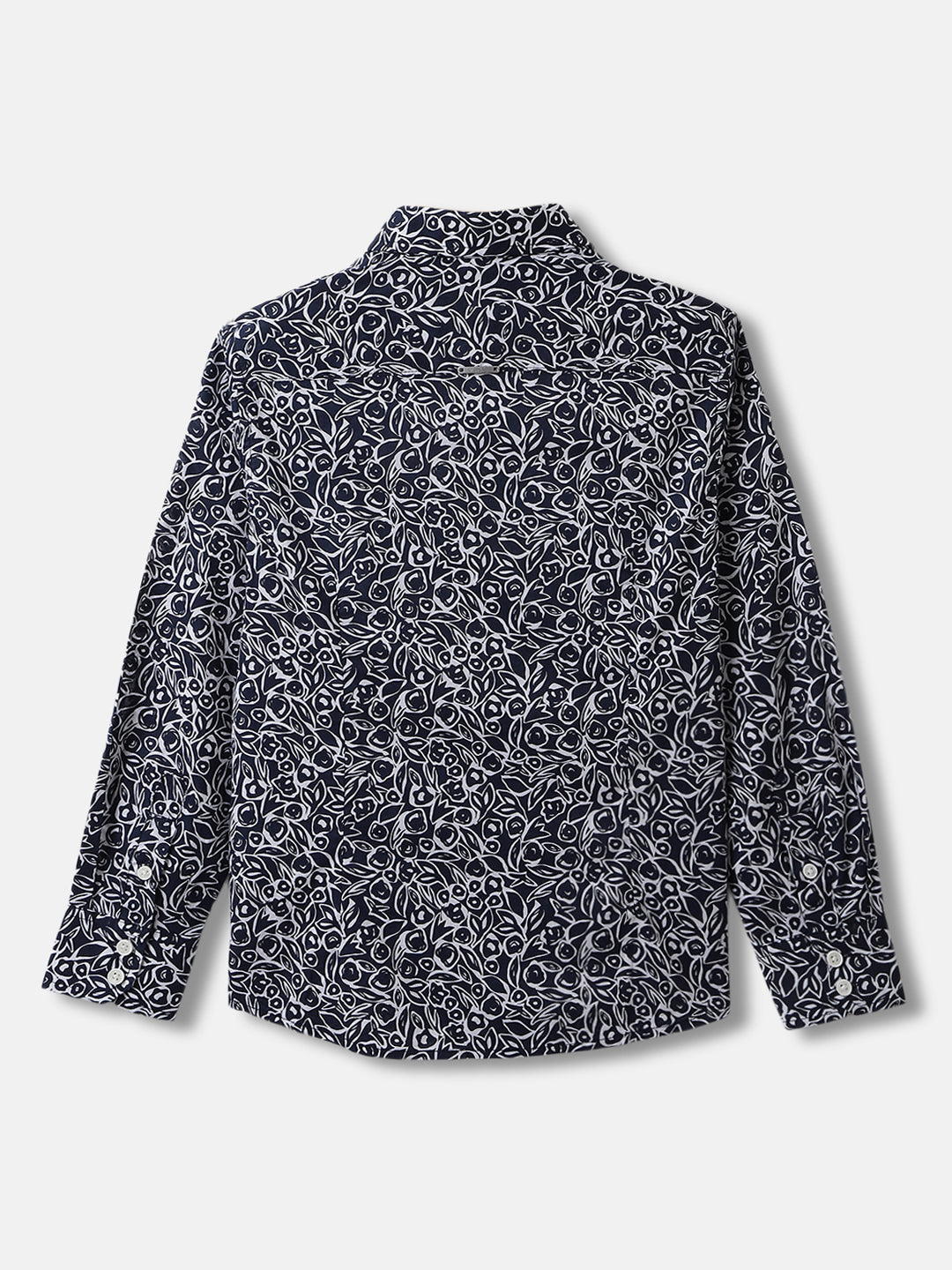 Antony Morato Boys Navy Blue Printed Spread Collar Full Sleeves Shirt