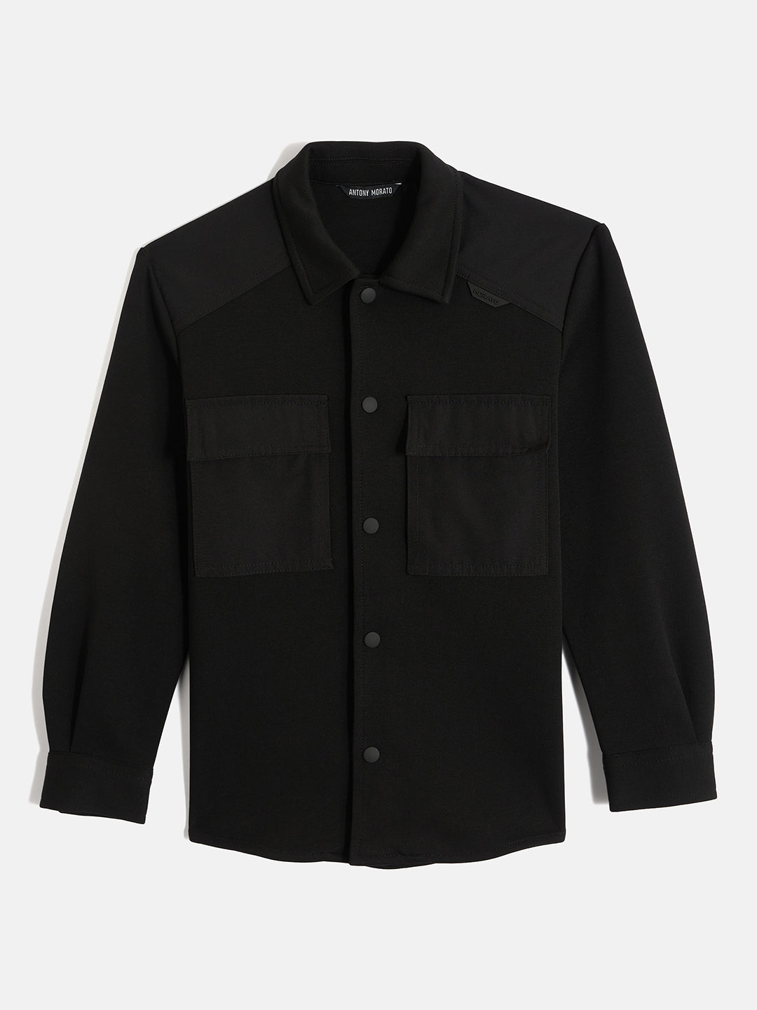 Antony Morato Boys Black Solid Spread Collar Full Sleeves Shirt