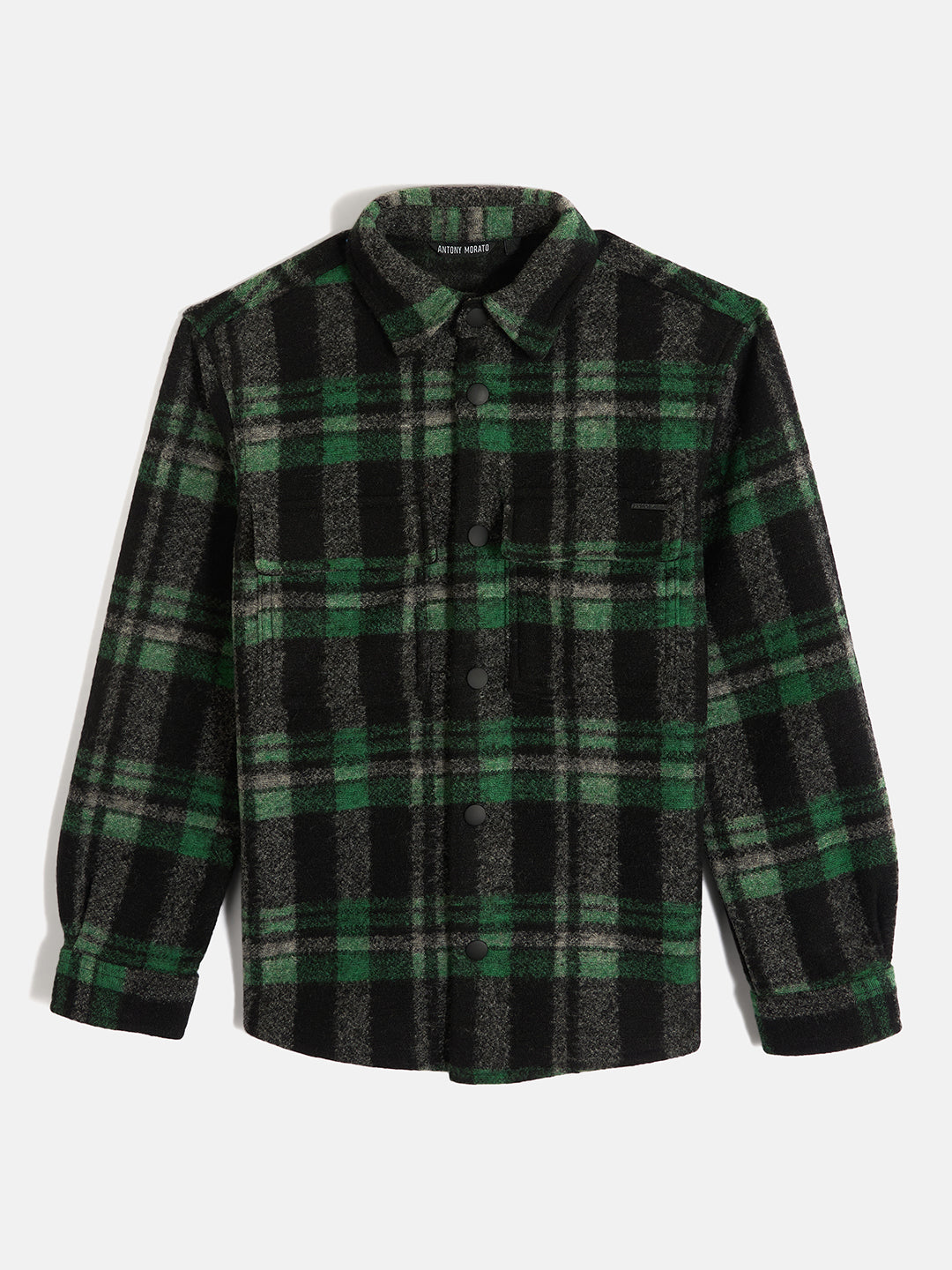 Antony Morato Boys Green Checked Spread Collar Full Sleeves Shirt