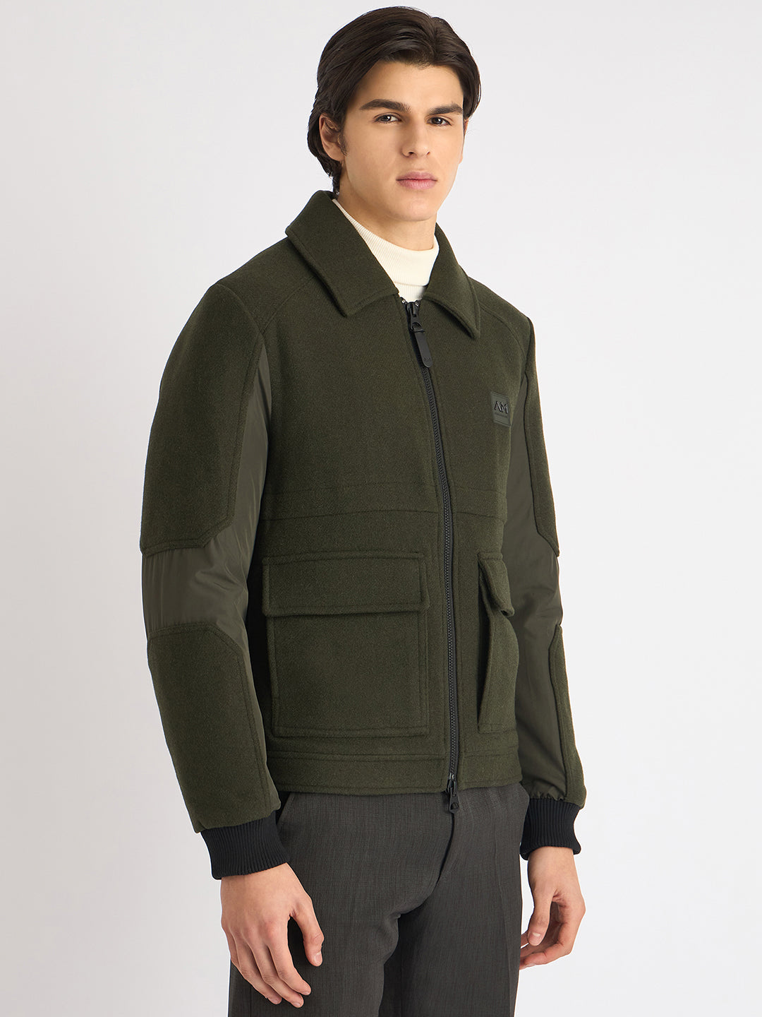 Antony Morato Men Green Solid Spread Collar Full Sleeves Jacket
