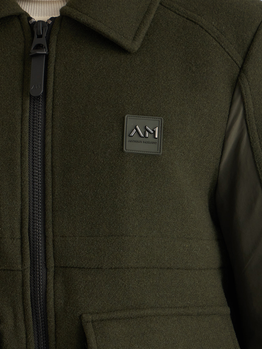 Antony Morato Men Green Solid Spread Collar Full Sleeves Jacket