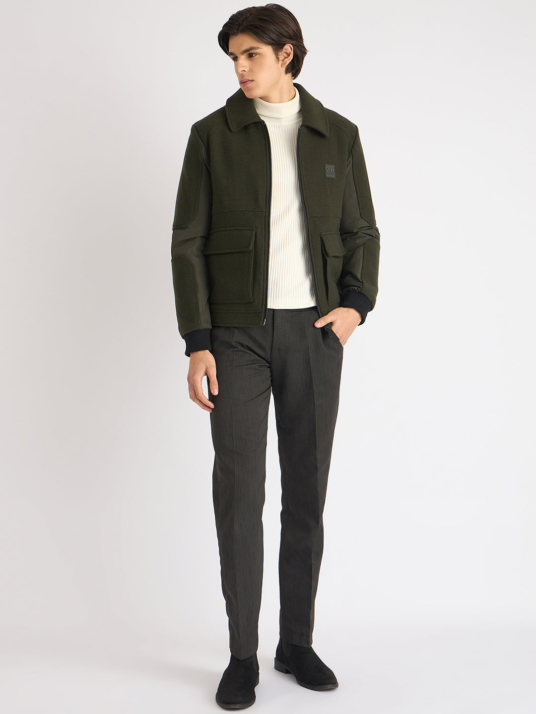 Antony Morato Men Green Solid Spread Collar Full Sleeves Jacket