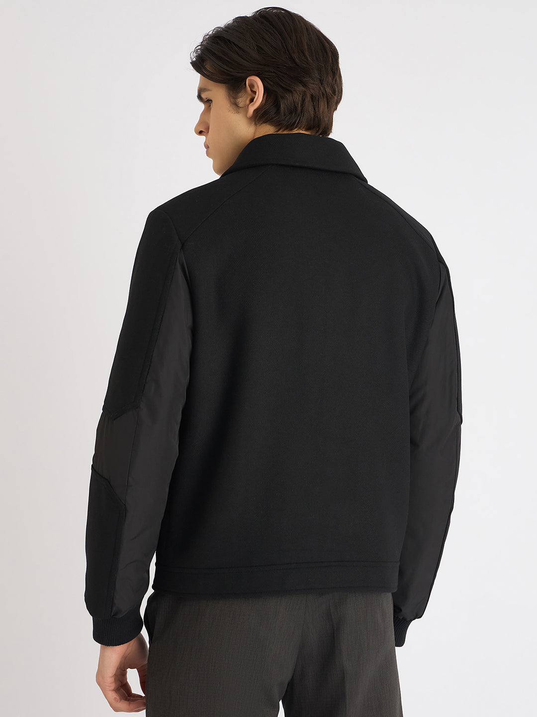 Antony Morato Men Black Solid Spread Collar Full Sleeves Jacket