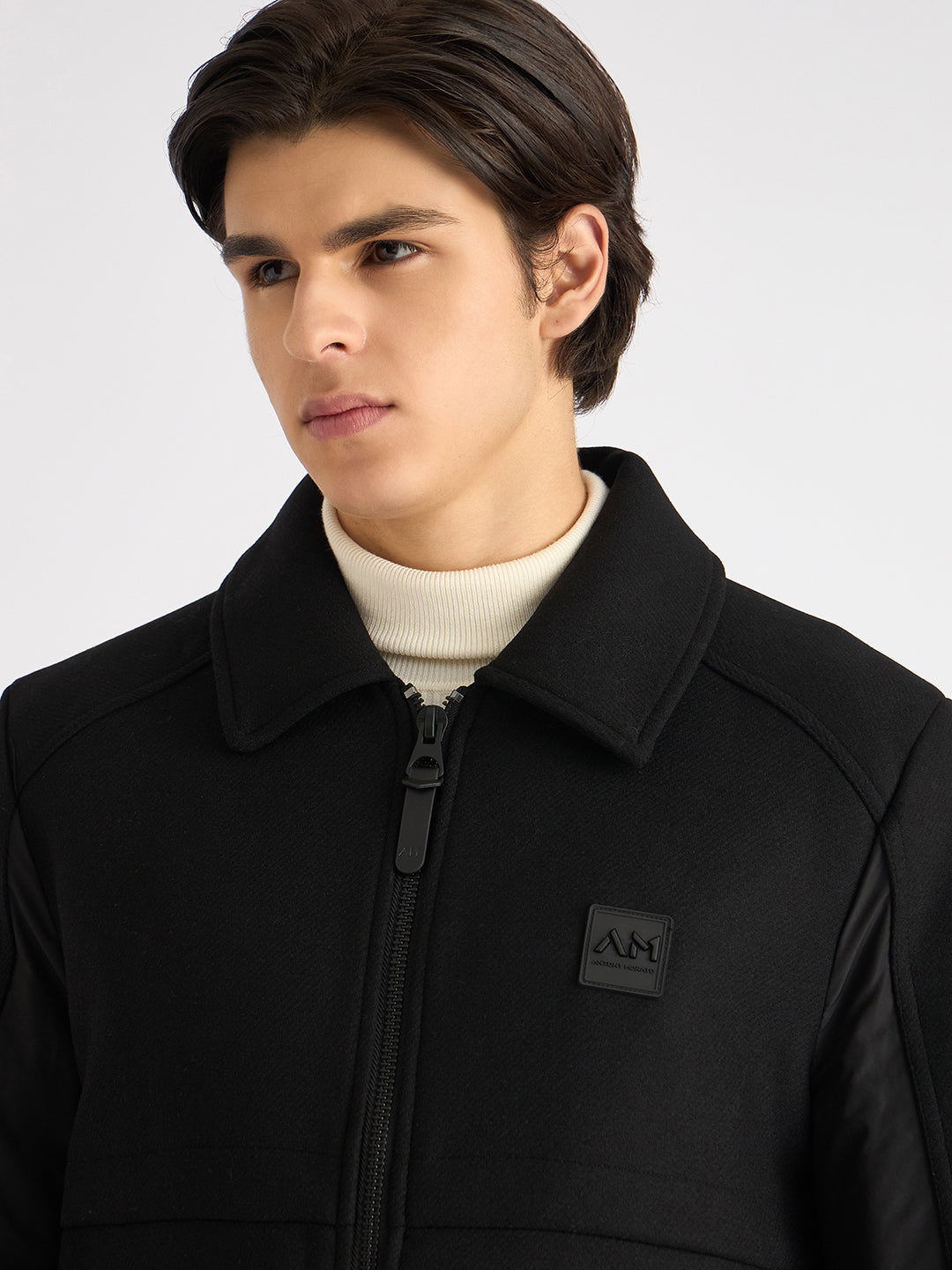 Antony Morato Men Black Solid Spread Collar Full Sleeves Jacket