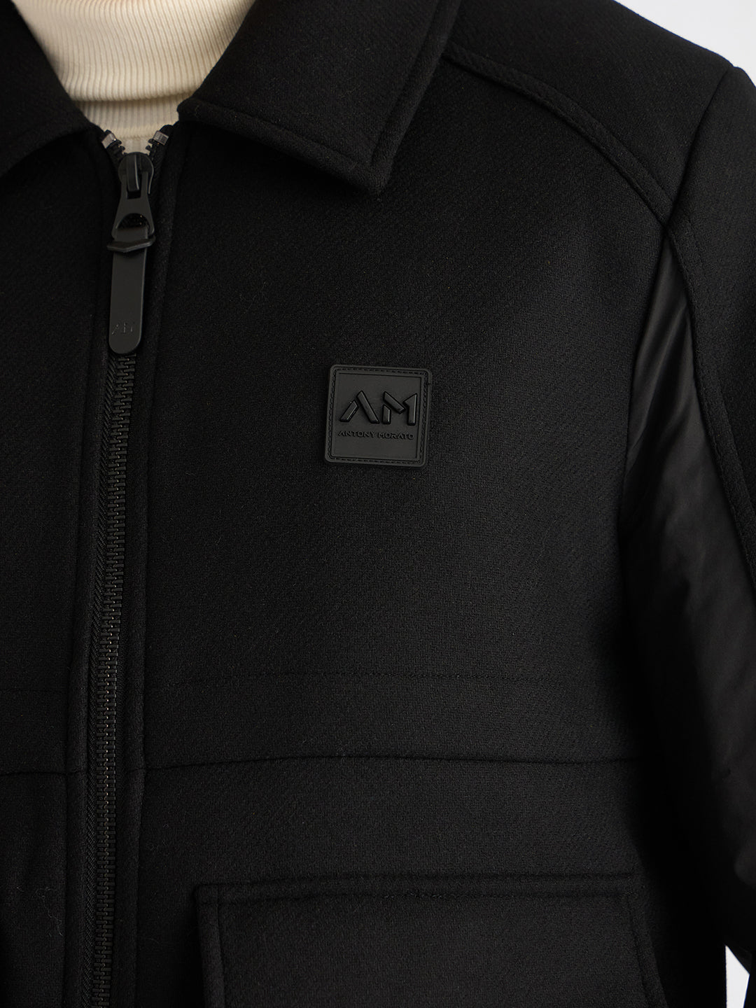 Antony Morato Men Black Solid Spread Collar Full Sleeves Jacket