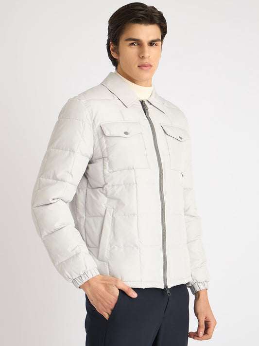 Antony Morato Men White Solid Spread Collar Full Sleeves Puffer Jacket