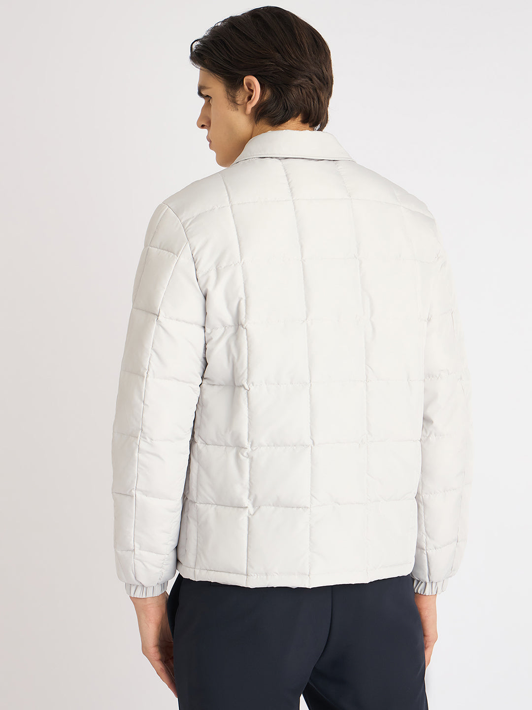 Antony Morato Men White Solid Spread Collar Full Sleeves Puffer Jacket