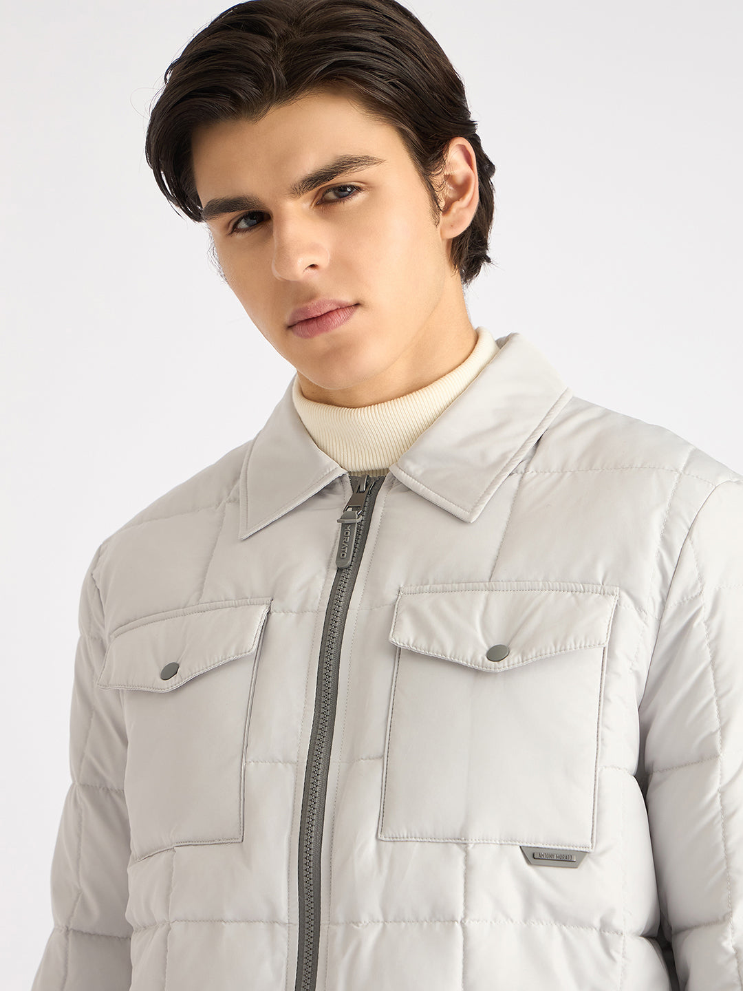 Antony Morato Men White Solid Spread Collar Full Sleeves Puffer Jacket