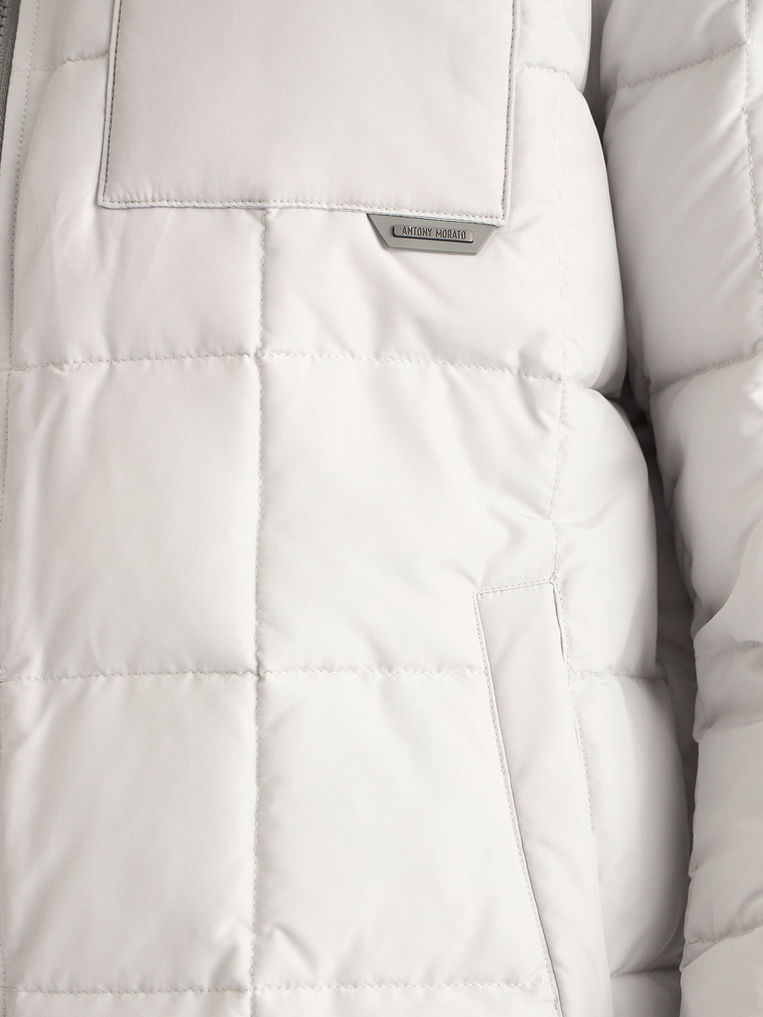 Antony Morato Men White Solid Spread Collar Full Sleeves Puffer Jacket