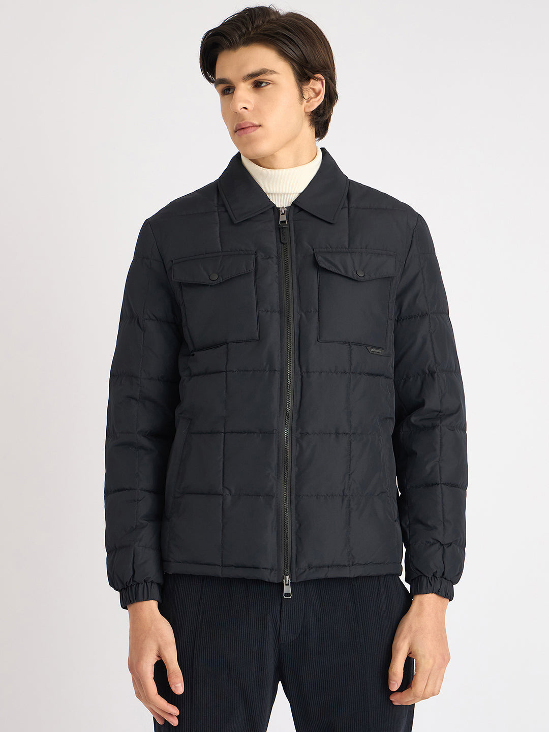 Antony Morato Men Blue Solid Spread Collar Full Sleeves Padded Jacket