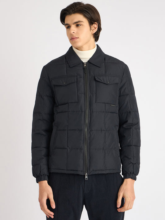 Antony Morato Men Blue Solid Spread Collar Full Sleeves Padded Jacket
