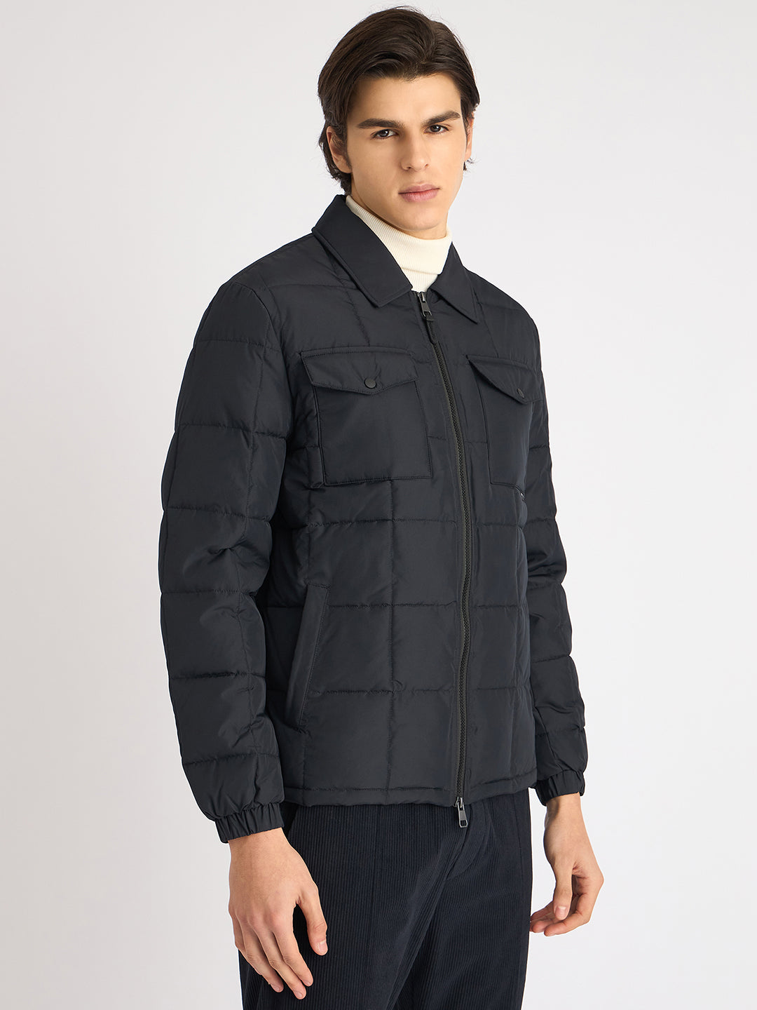 Antony Morato Men Blue Solid Spread Collar Full Sleeves Padded Jacket