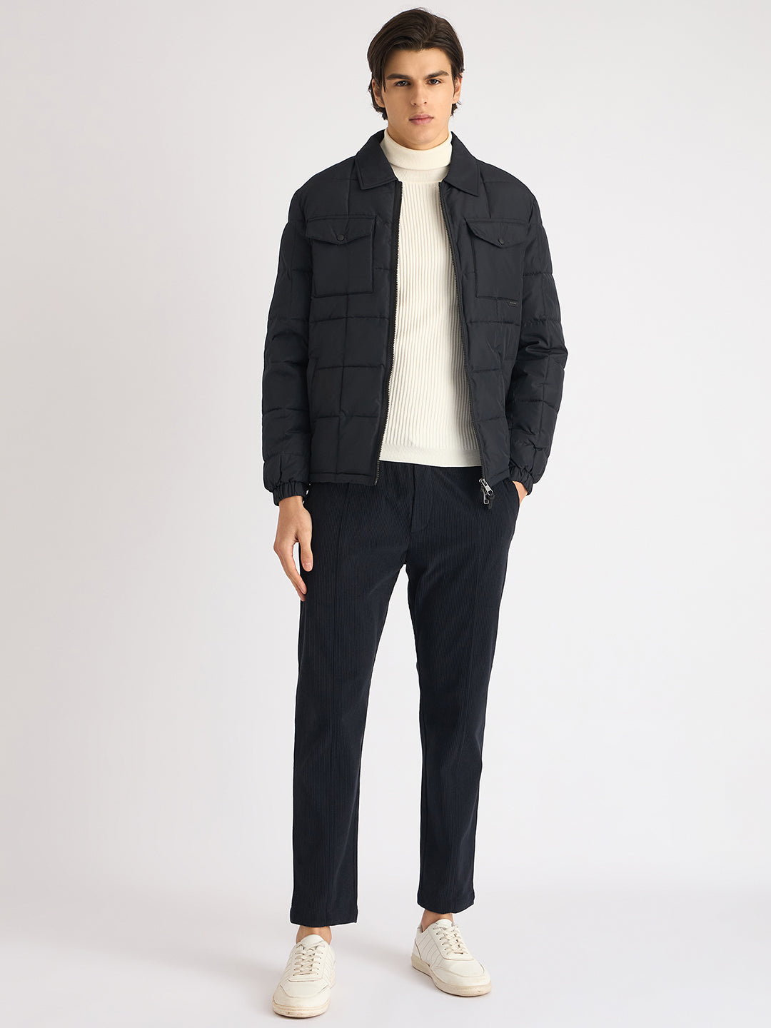 Antony Morato Men Blue Solid Spread Collar Full Sleeves Padded Jacket