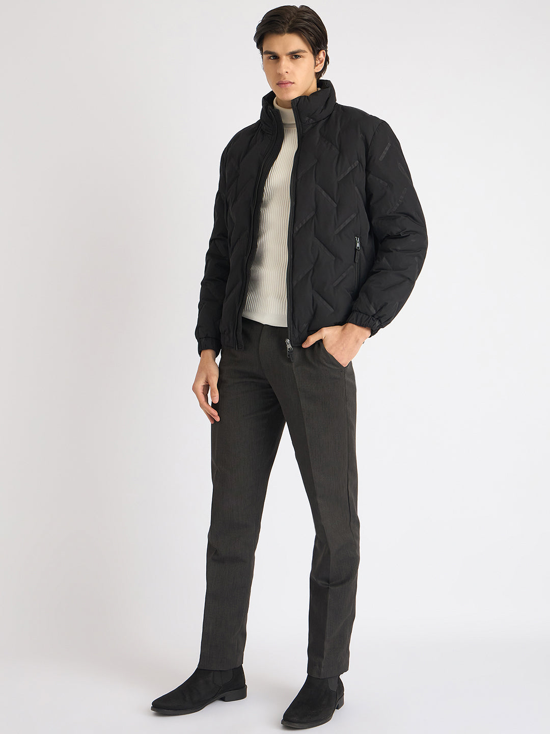 Antony Morato Men Black Solid Stand Collar Full Sleeves Puffer Jacket