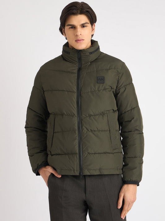 Antony Morato Men Green Solid Hooded Full Sleeves Puffer Jacket