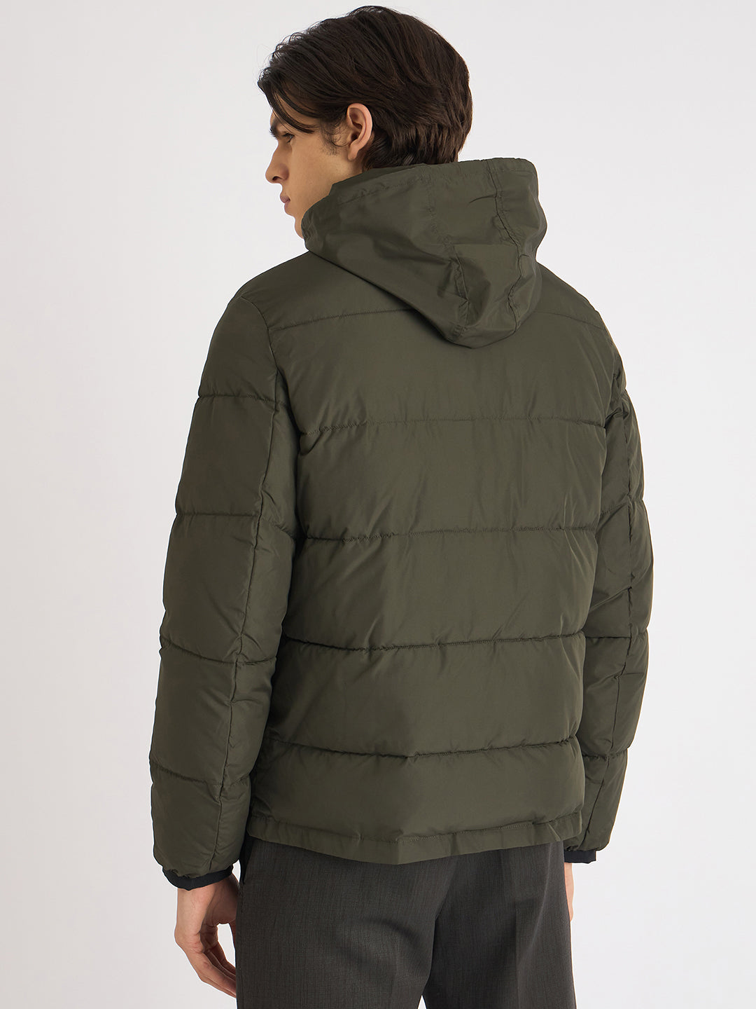 Antony Morato Men Green Solid Hooded Full Sleeves Puffer Jacket