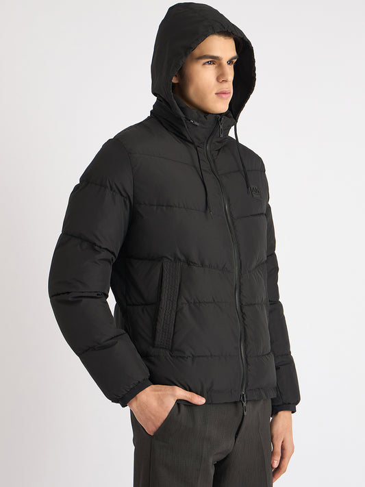 Antony Morato Men Black Solid Hooded Full Sleeves Puffer Jacket