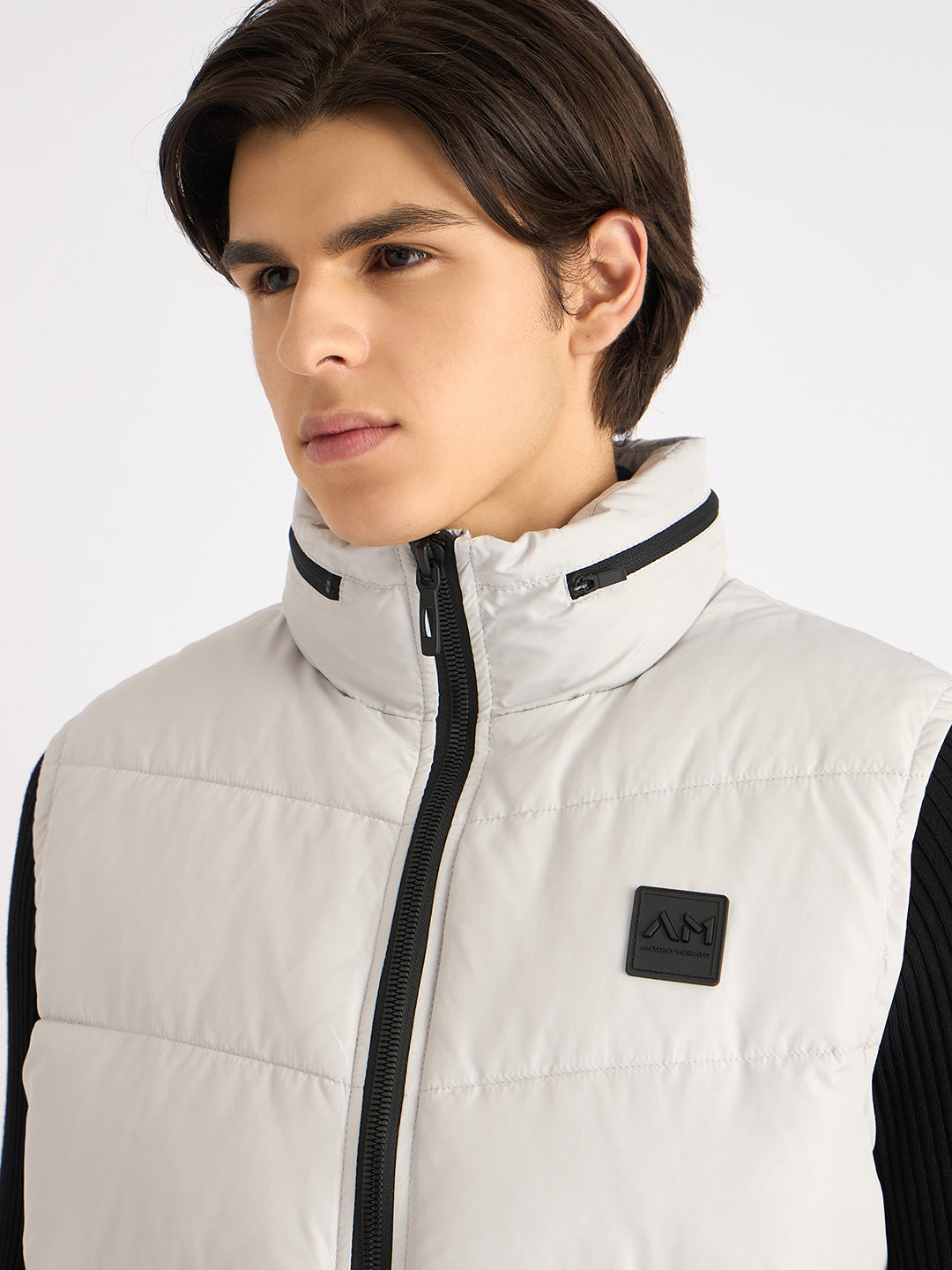 Shop Antony Morato Men White Solid Stand Collar Sleeveless Puffer